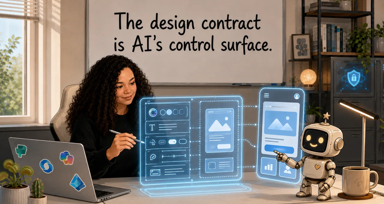 A woman is writing a digital design contract for her robot