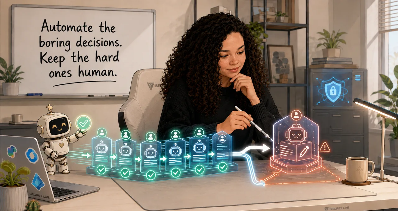 A woman is reviewing an intake for a production (red) agent